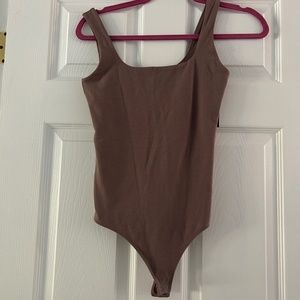 Brown Cotton Seamless Fabric Tank Bodysuit